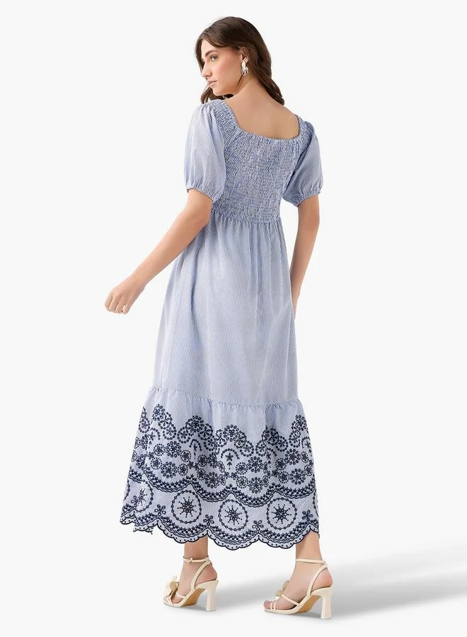 2Xtremz  2Xtremz Smocked Midi Dress with Embroidered Hem for Women | Best Price UAE